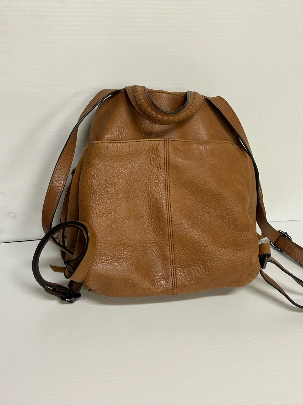 Aimee Kestenberg Tan Soft Leather Bali Backpack Foldover Bag Purse Minimalist
